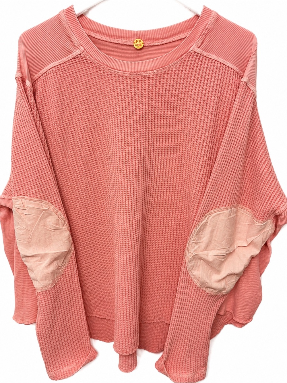 Free People Blush Pink Oversized Waffle-Knit Thermal Top